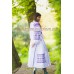 Boho Style Ukrainian Embroidered Maxi Dress White with Purple/Blue Embroidery